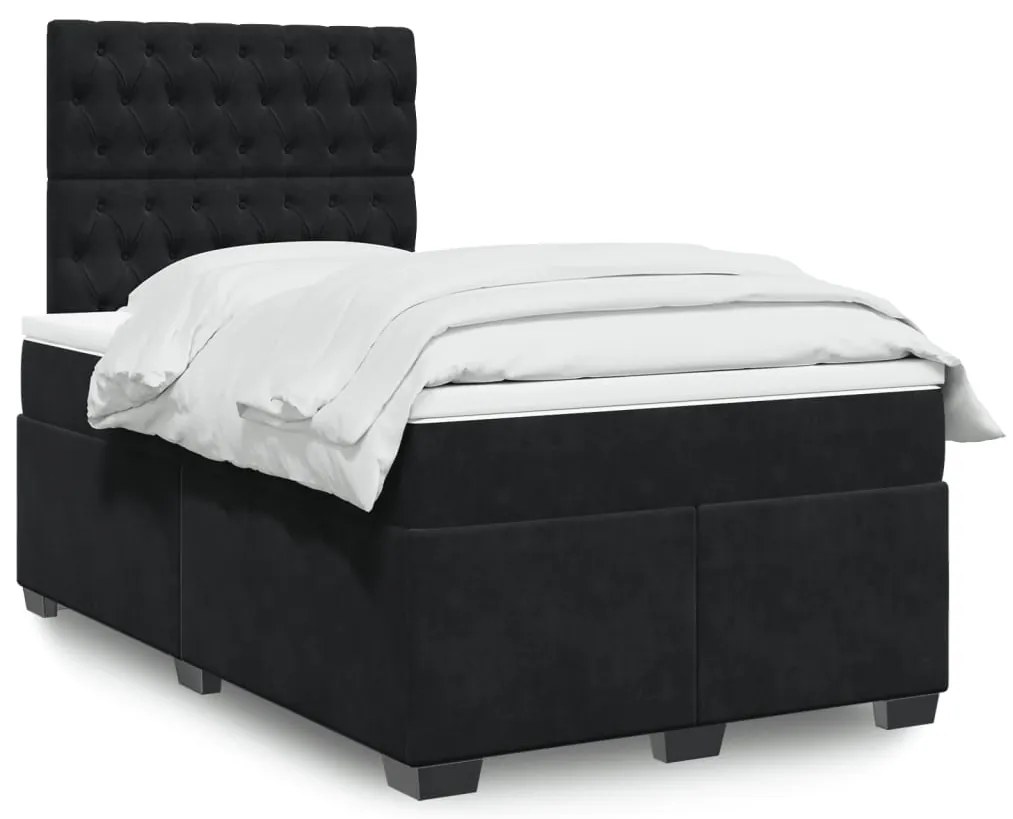 vidaXL Κρεβάτι Boxspring με Στρώμα Μαύρο 120x190 εκ. Βελούδινο