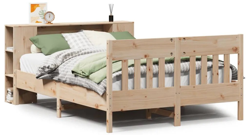 vidaXL Κρεβάτι Βιβλιοθήκη Χωρίς Στρώμα 135x190 εκ Μασίφ Ξύλο Πεύκου