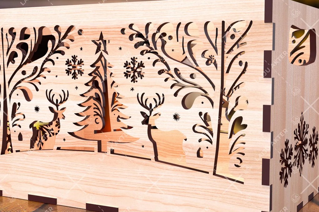 Σετ των 3 Intra απο ξύλο plywood 3mm-4mm πάχος Χριστουγεννιάτικο κουτί δώρου αποθήκευσης κοπής με λέιζερ 01 Δίασταση 5x5 cm INTRAFABR-107428334