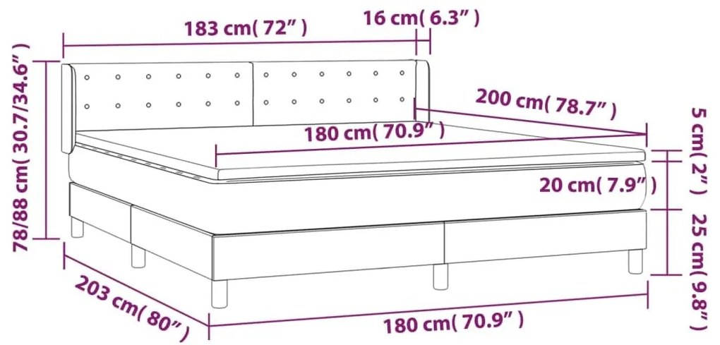 Κρεβάτι Boxspring με Στρώμα Λευκό 180x200 εκ. Συνθετικό Δέρμα - Λευκό