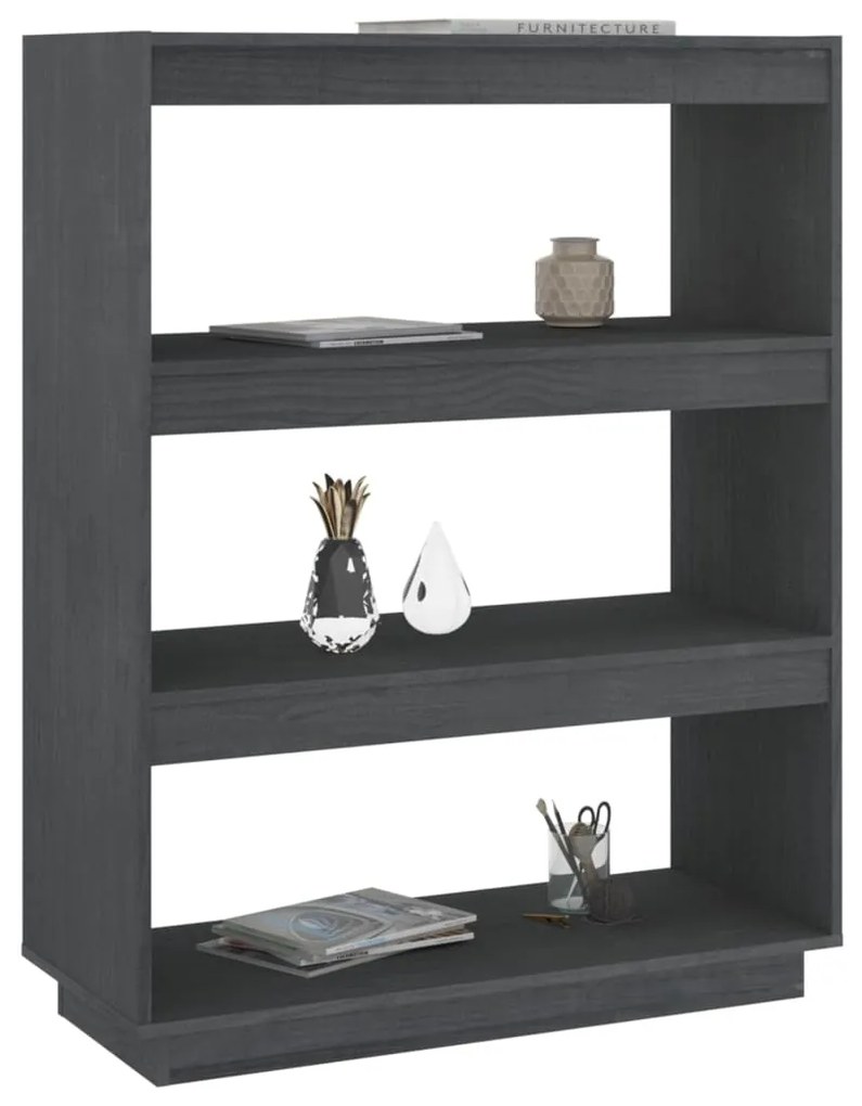 vidaXL Βιβλιοθήκη/Διαχωριστικό Χώρου Γκρι 80x35x103 εκ. Μασίφ Πεύκο