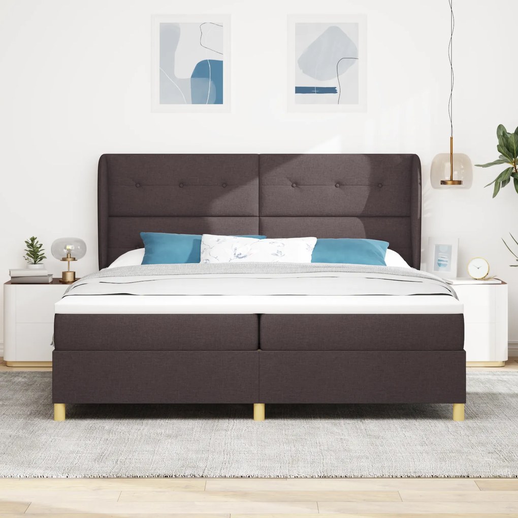 vidaXL κρεβάτι Box Spring με στρώμα - Σκούρο Καφέ, 200x200 εκ., Ύφασμα