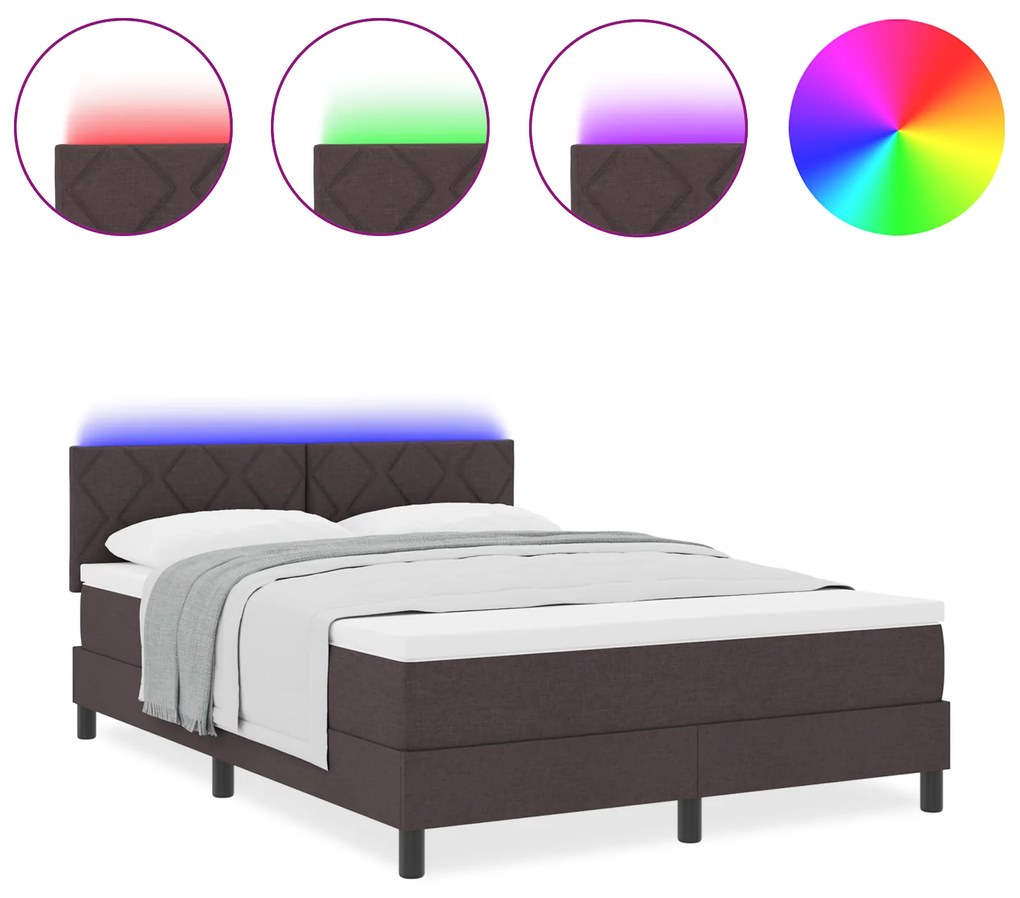 vidaXL Κρεβάτι με Στηρίγματα και Στρώμα & LED Καφέ 160x200 εκ. Ύφασμα