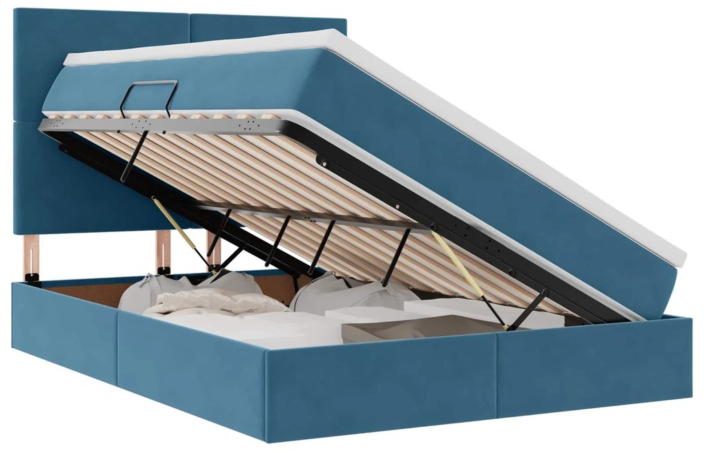 vidaXL Κρεβάτι με αποθηκευτικό χώρο και LED Σκούρο Μπλε 140 x 190 cm