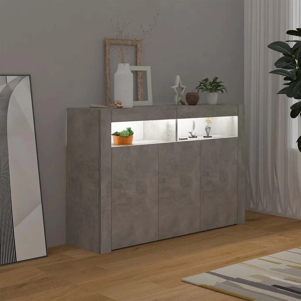 vidaXL Μπουφές με LED Γκρι Σκυροδέματος 115,5x30x75 εκ.