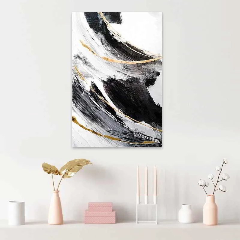 Πίνακας σε καμβά Golden And Silver Reflections" Megapap ψηφιακής εκτύπωσης 50x75x3εκ."