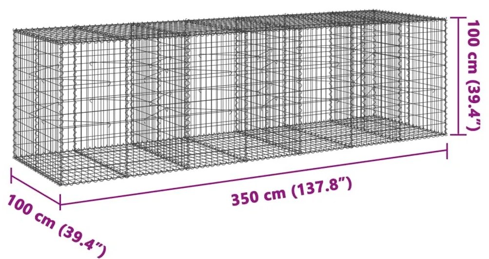 Συρματοκιβώτιο με Κάλυμμα 350x100x100εκ από Γαλβανισμένο Χάλυβα - Ασήμι