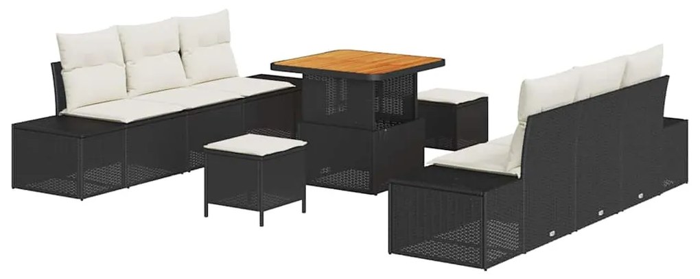 vidaXL Σετ Καναπέ Κήπου με μαξιλάρι 9 pcs Μαύρο Πολυ ράταν