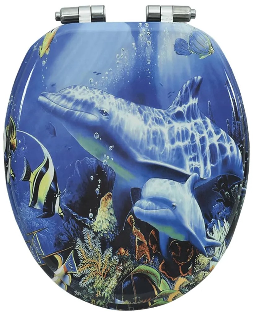 vidaXL Κάλυμμα Λεκάνης με Καπάκι Soft Close Σχέδιο Δελφίνια από MDF