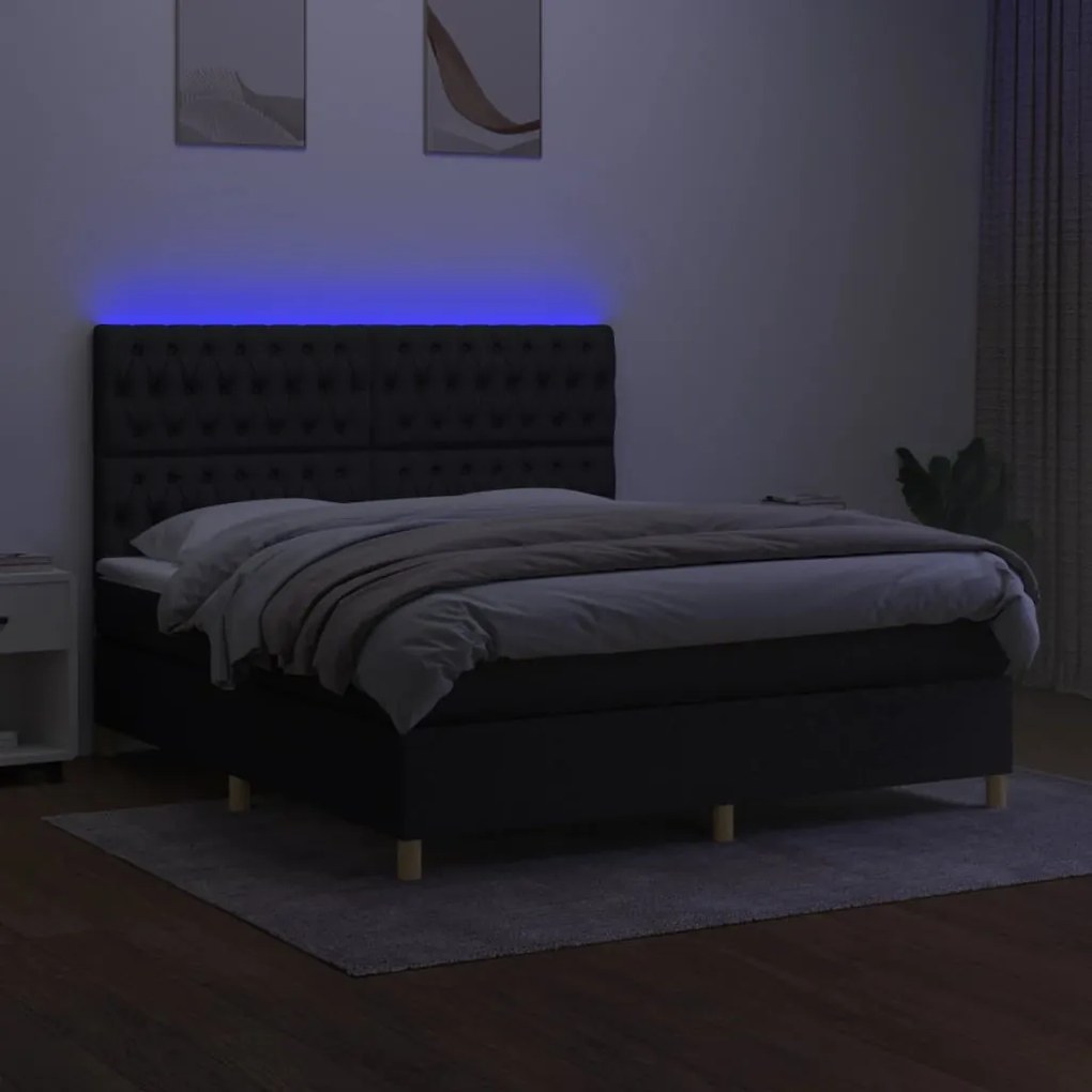 ΚΡΕΒΑΤΙ BOXSPRING ΜΕ ΣΤΡΩΜΑ &amp; LED ΜΑΥΡΟ 160X200 ΕΚ. ΥΦΑΣΜΑΤΙΝΟ 3135687