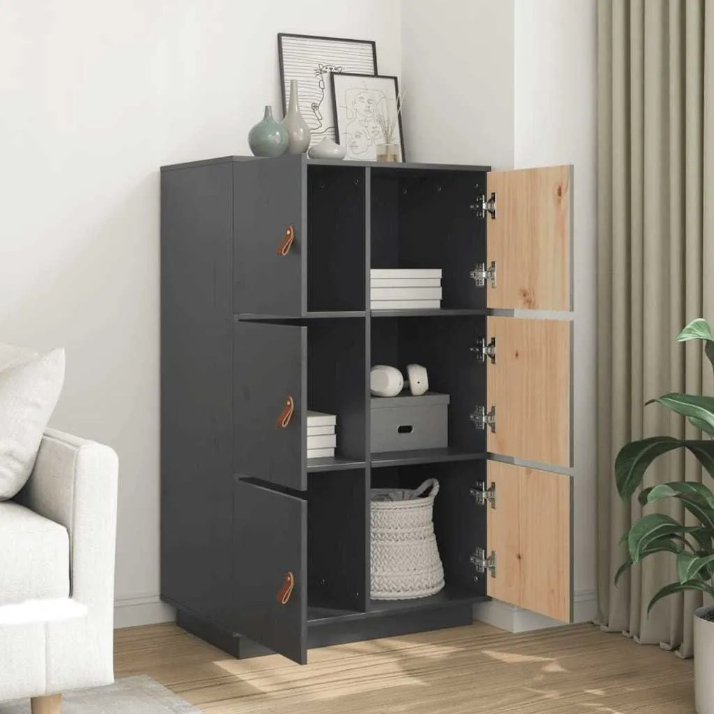 vidaXL Ντουλάπι Ψηλό Γκρι 67x40x108,5 εκ. από Μασίφ Ξύλο Πεύκου