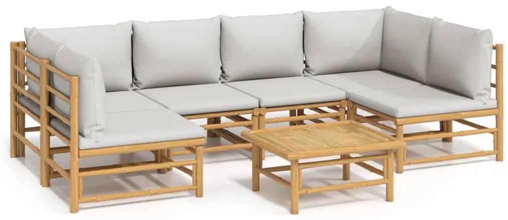 vidaXL Σαλόνι Κήπου Σετ 7 Τεμαχίων από Μπαμπού με Αν. Γκρι Μαξιλάρια