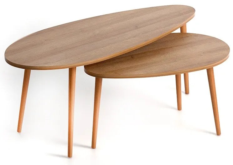 Megapap Τραπεζάκια Βοηθητικά Από Μελαμίνη Elips Pine Oak