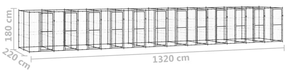 Κλουβί Σκύλου Εξωτερικού Χώρου 29,04 μ² από Ατσάλι - Μαύρο
