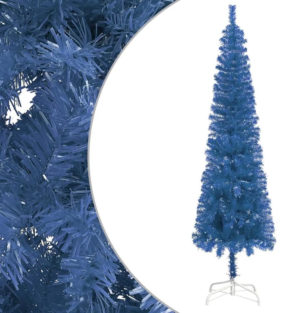 vidaXL Χριστουγεννιάτικο Δέντρο Slim με LED & Μπάλες Μπλε 150 εκ.