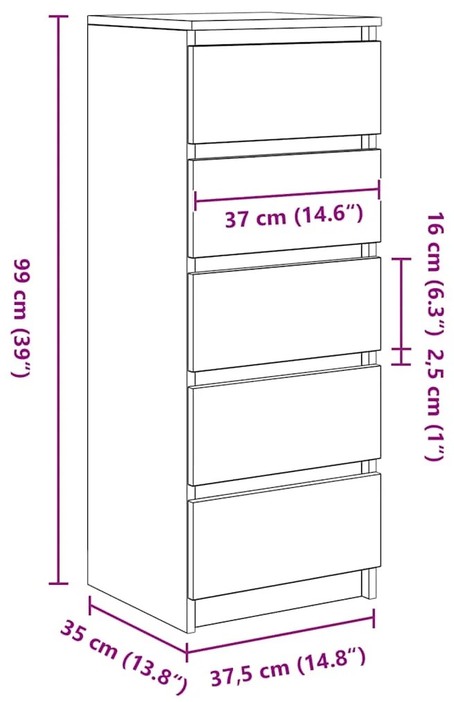 Συρταριέρα με Συρτάρια Λευκή 37,5x35x99 εκ. από Επεξ. Ξύλο - Λευκό