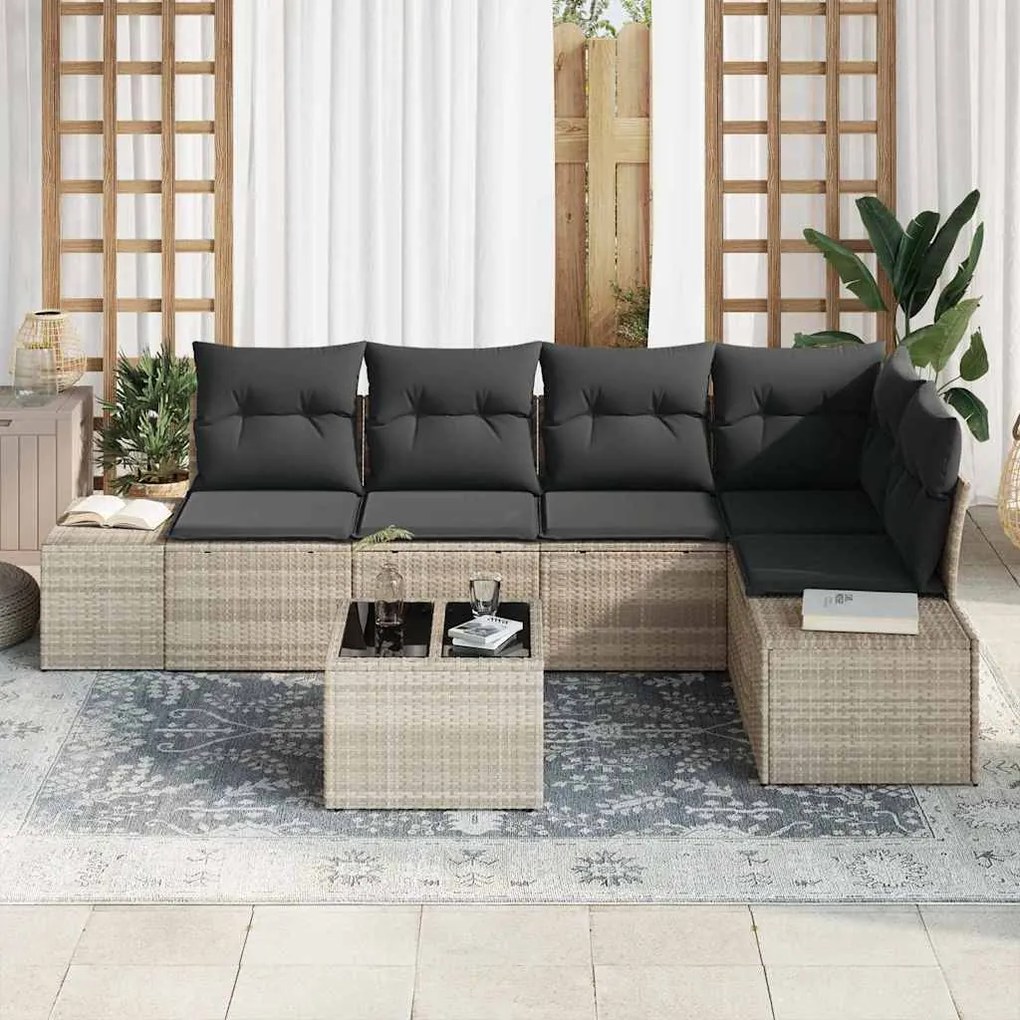 vidaXL Σετ Καναπέ Κήπου 6 pcs Ανοιχτό γκρι Πολυ ράταν