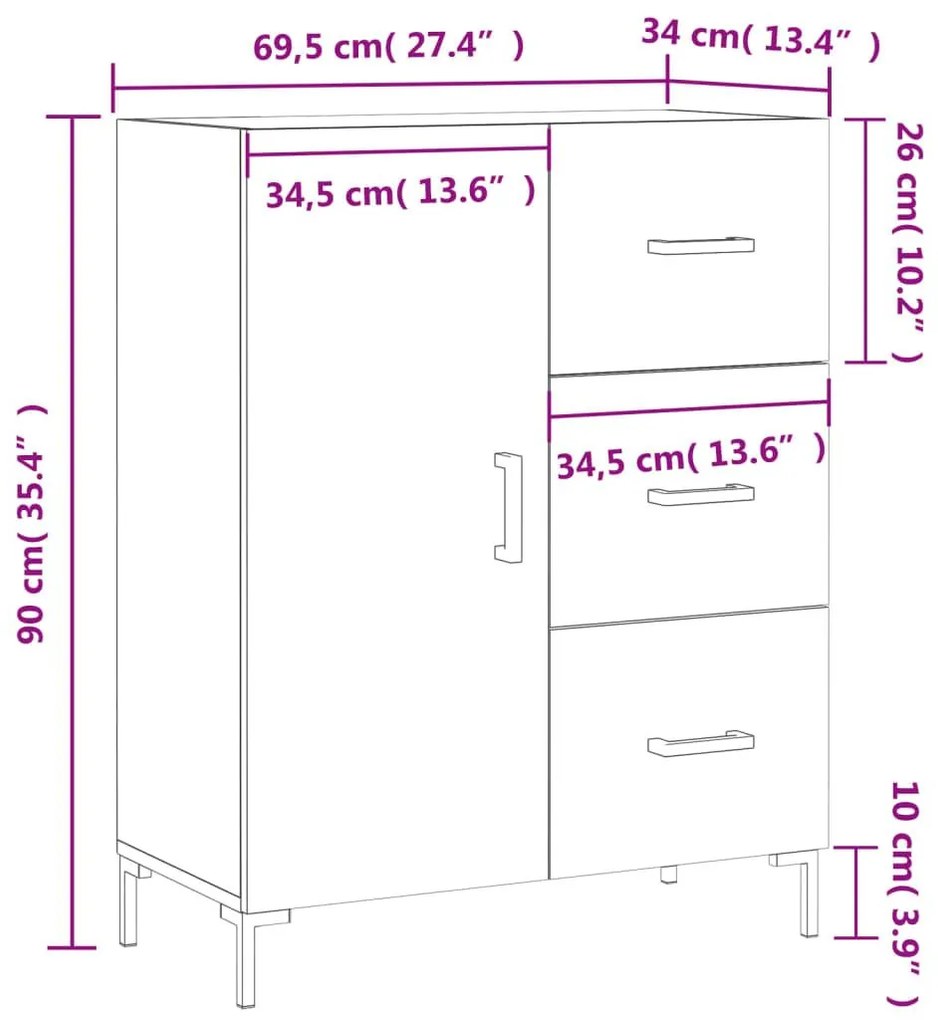 Συρταριέρα Μαύρη 69,5 x 34 x 90 εκ. από Επεξεργασμένο Ξύλο - Μαύρο