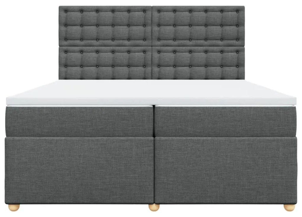 Κρεβάτι Boxspring με Στρώμα Σκούρο Γκρι 200x200 εκ. Υφασμάτινο - Γκρι