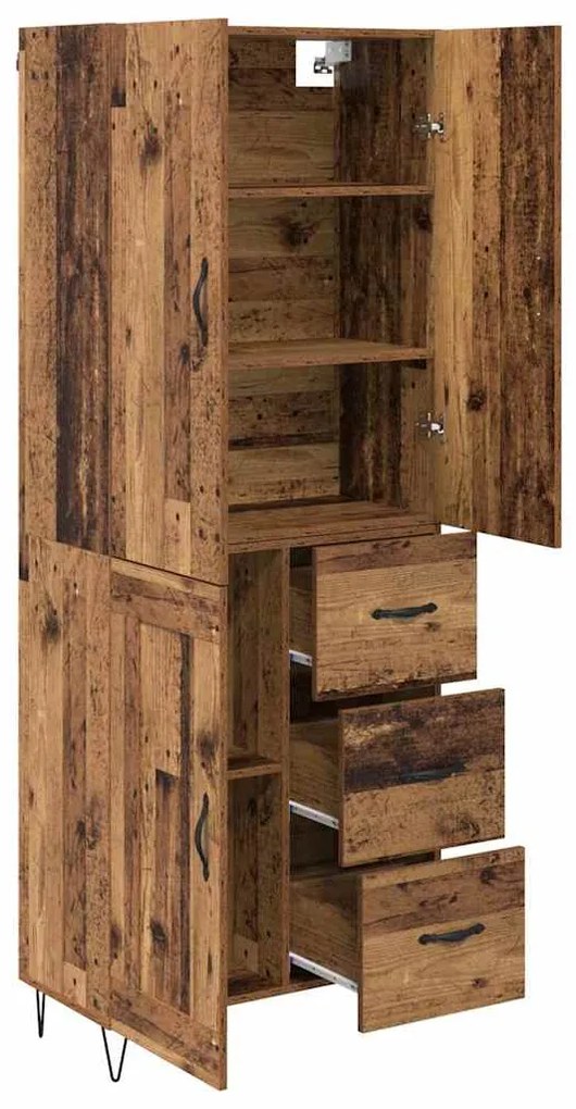 vidaXL Highboard με συρτάρι 2 pcs Παλιό ξύλο Μηχανική ξυλεία και γυαλί