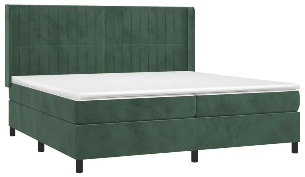 vidaXL Κρεβάτι Boxspring με Στρώμα Σκούρο Πράσινο 200x200εκ. Βελούδινο