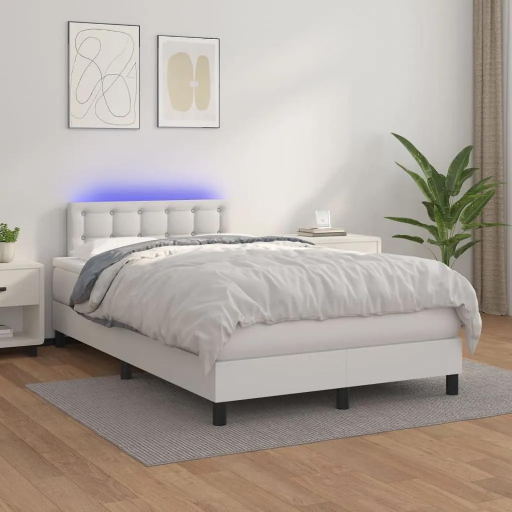 vidaXL Κρεβάτι Boxspring με Στρώμα & LED Λευκό 120x200 εκ. Συνθ. Δέρμα