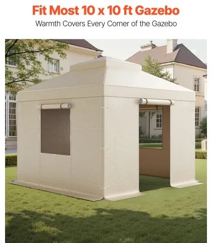 VEVOR Winter Gazebo Cover Fits 3.05 x 3.05 m Hardtop Gazebos, All-Weather Double-Tiered Gazebo Cover with Sidewalls & Windows, High-Density PE Enclosed Storage Shelter Covers, Gazebos not Included