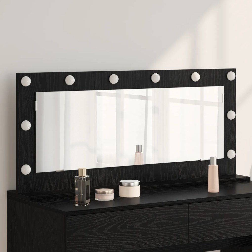 vidaXL καθρέφτης μακιγιάζ  με φώτα LED Μαύρη Δρυς 100x45x18 εκ
