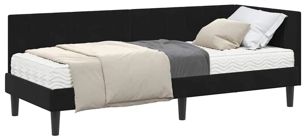 vidaXL Κρεβάτι γωνίας με στρώμα με στρώμα 2 pcs Μαύρο Βελούδο