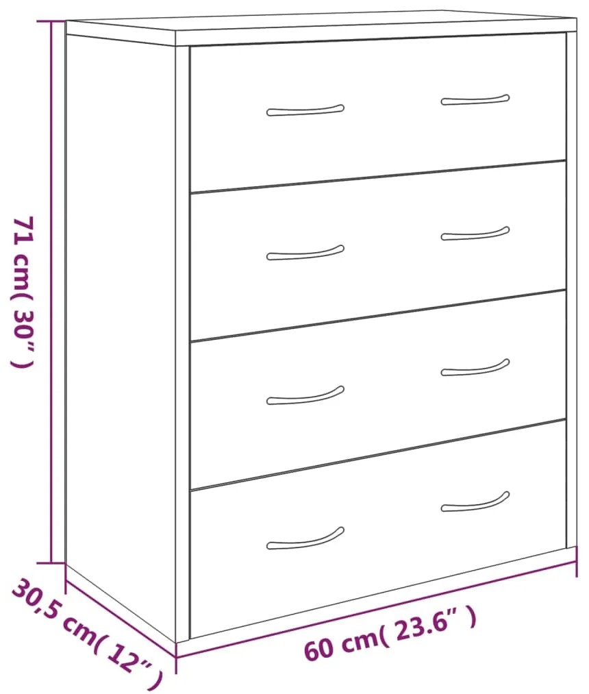 vidaXL Συρταριέρα με 4 Συρτάρια Καφέ Δρυς 60 x 30,5 x 71 εκ.