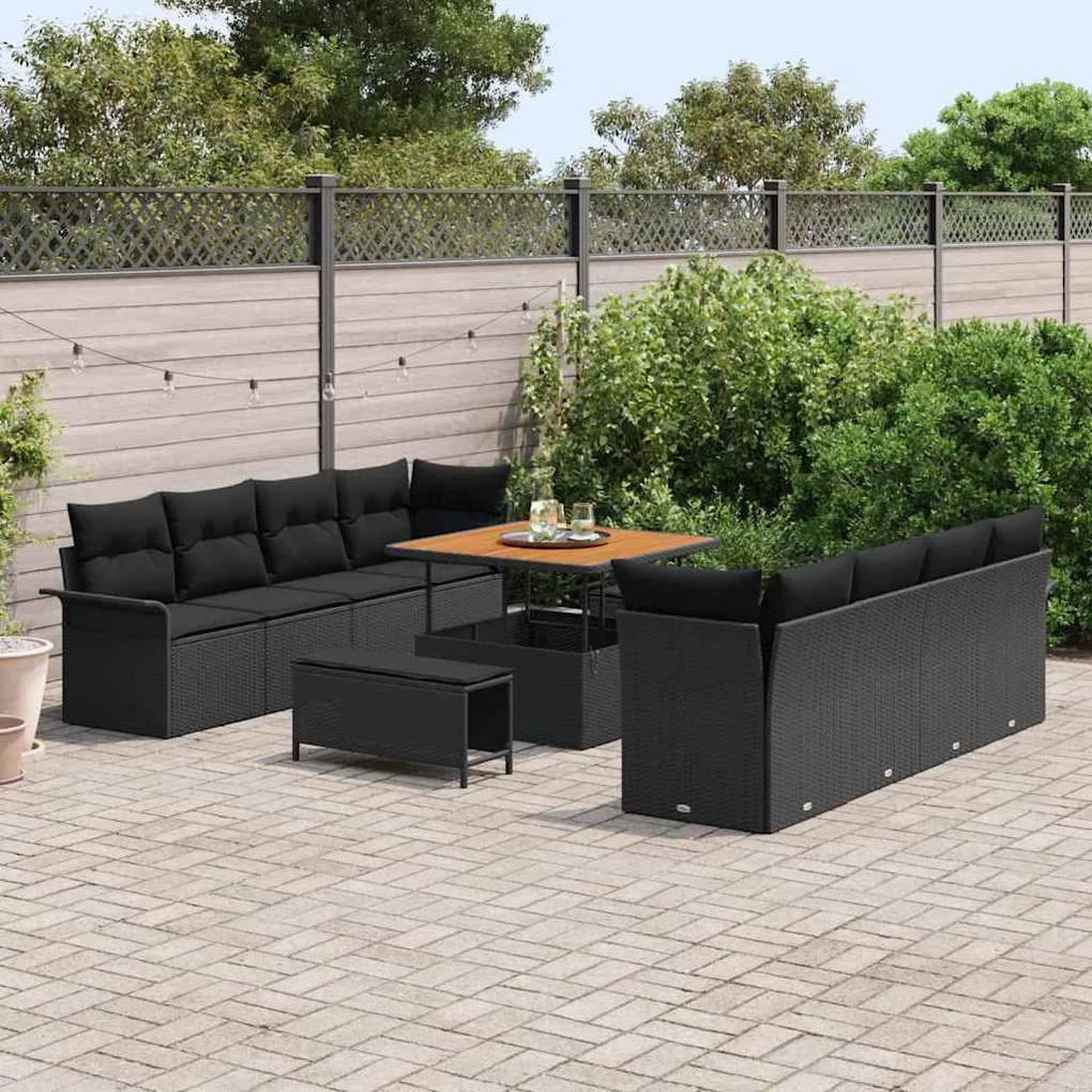 vidaXL Σετ Καναπέ Κήπου Ρυθμιζόμενο ύψος 11 pcs Μαύρο συνθετικό ρατάν