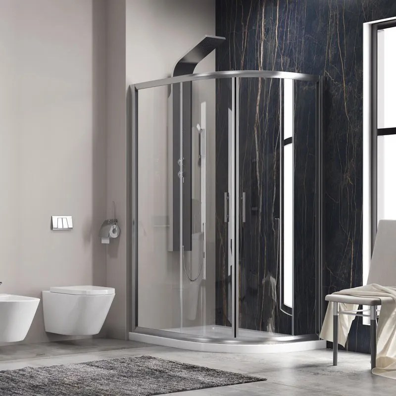 Karag Flora 650 Καμπίνα ασύμμετρη ημικυκλική Clear Glass με Συρόμενη Πόρτα 80x100x190cm