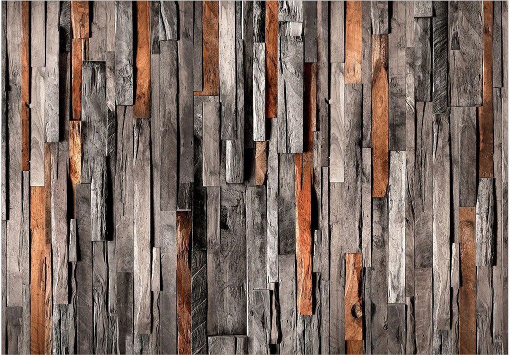 Αυτοκόλλητη φωτοταπετσαρία - Wooden Curtain (Grey and Brown) - 147x105