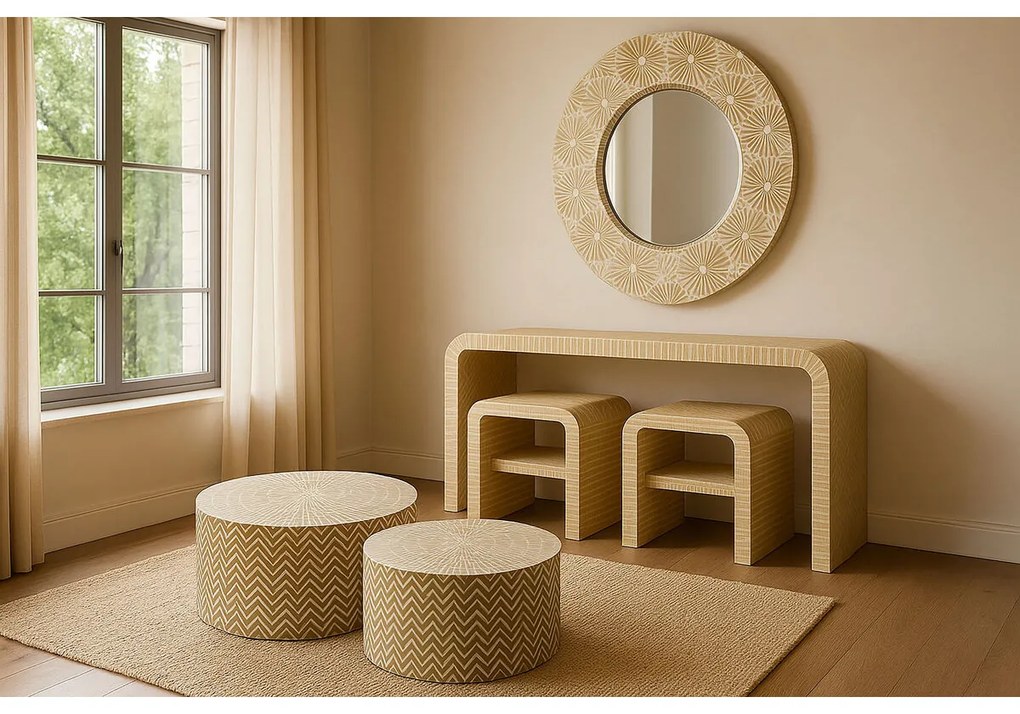 Τοίχο καθρέφτη Home ESPRIT Λευκό Καφέ Μωσαϊκό Τροπικό 100 x 4 x 100 cm