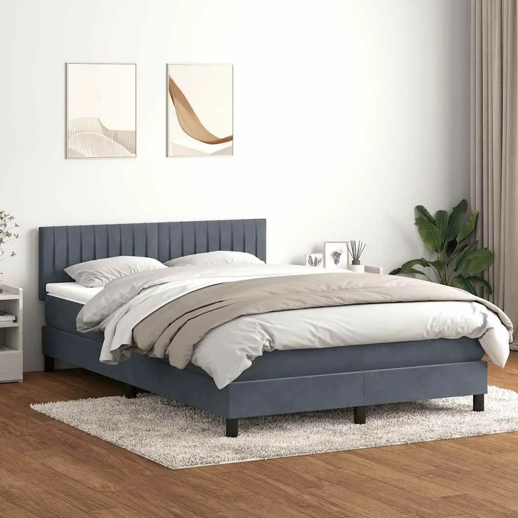 Box Spring Κρεβάτι με στρώμα Σκούρο γκρι 160x220 cm Βελούδινο - Γκρι