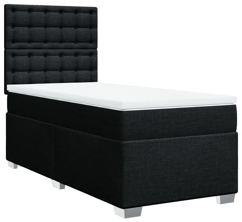 vidaXL Κρεβάτι Boxspring με Στρώμα Μαύρο 90x190 εκ.Υφασμάτινο