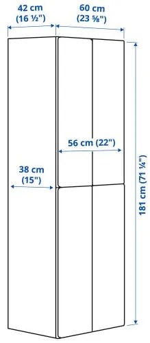 SMASTAD/PLATSA ντουλάπα με 2 ράγες ρούχων, 60x42x181 cm 995.489.77