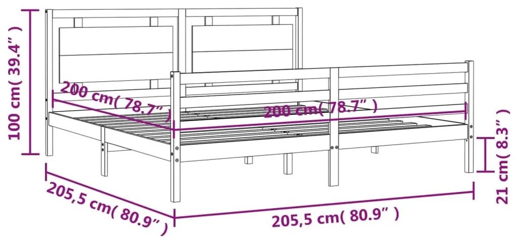 Πλαίσιο Κρεβατιού με Κεφαλάρι Λευκό 200x200 εκ. Μασίφ Ξύλο - Λευκό