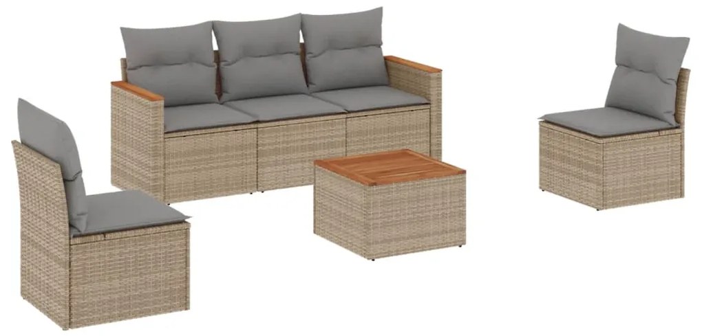 vidaXL Σετ Καναπέ Κήπου 6 τεμ. Μπεζ Συνθετικό Ρατάν με Μαξιλάρια