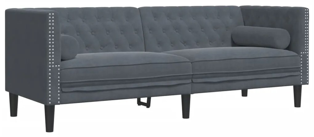 vidaXL Καναπές Chesterfield Σετ 2 Τεμ. με Στηρίγματα Σκ. Γκρι Βελούδο