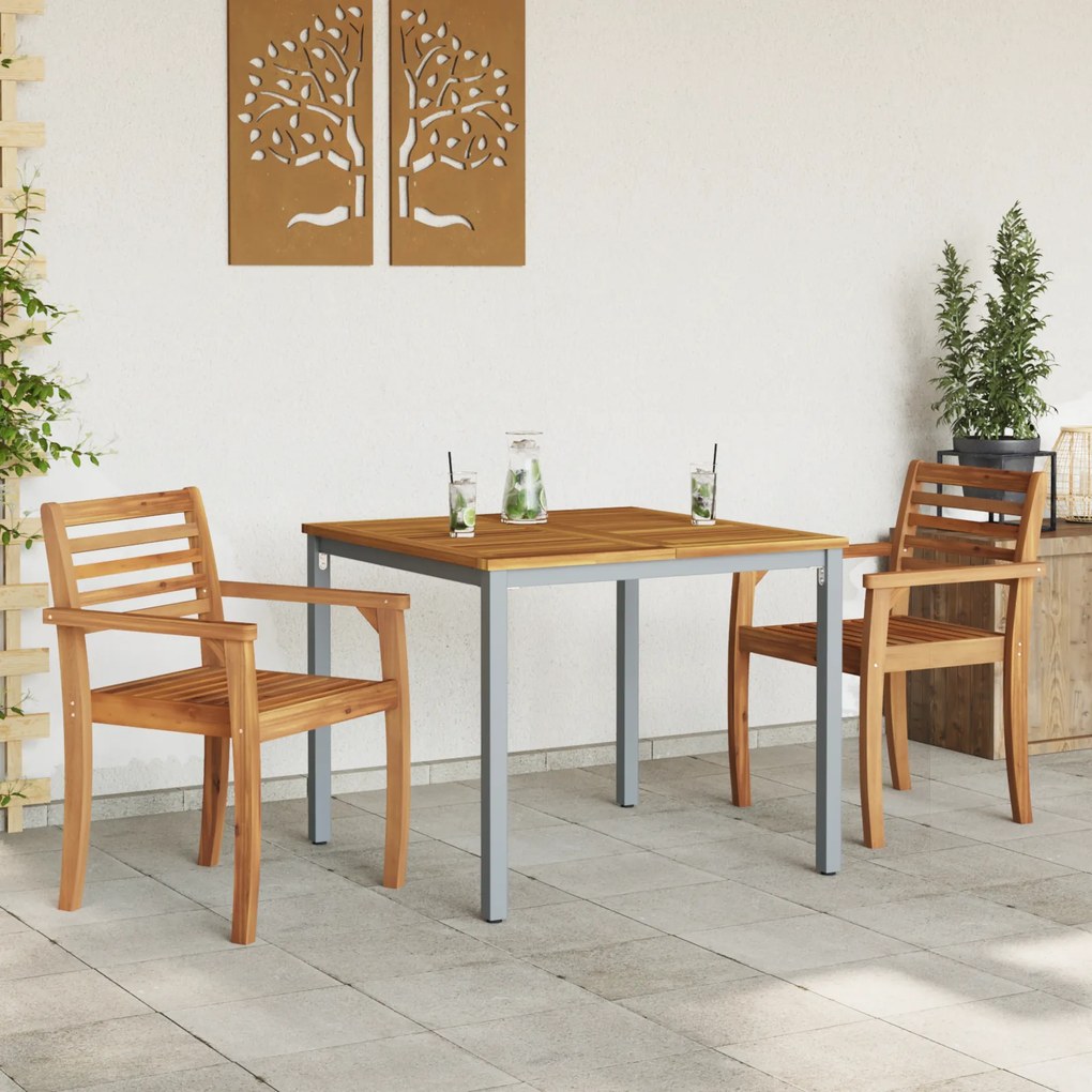 vidaXL τραπέζι κήπου 90x90x75 εκ από ακακία και μέταλλο