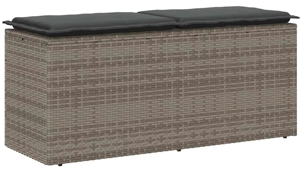 Πάγκος κήπου με μαξιλάρι γκρι 110x40x44 cm Poly Rattan