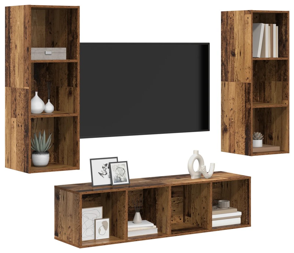 vidaXL Σετ επίπλου τηλεόρασης 3 pcs Παλαιό ξύλο 37 x 37 x 142.5 εκ
