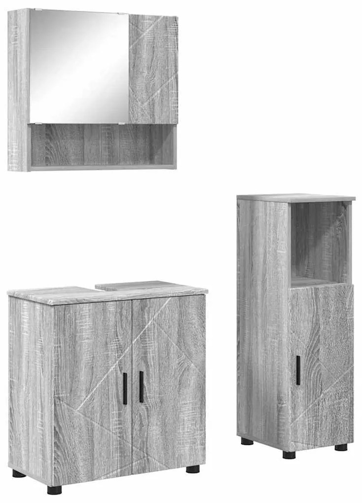 vidaXL Σετ Επίπλων Μπάνιου με πόρτα 3 pcs Γκρι sonoma 61 x 35 x 64 εκ.