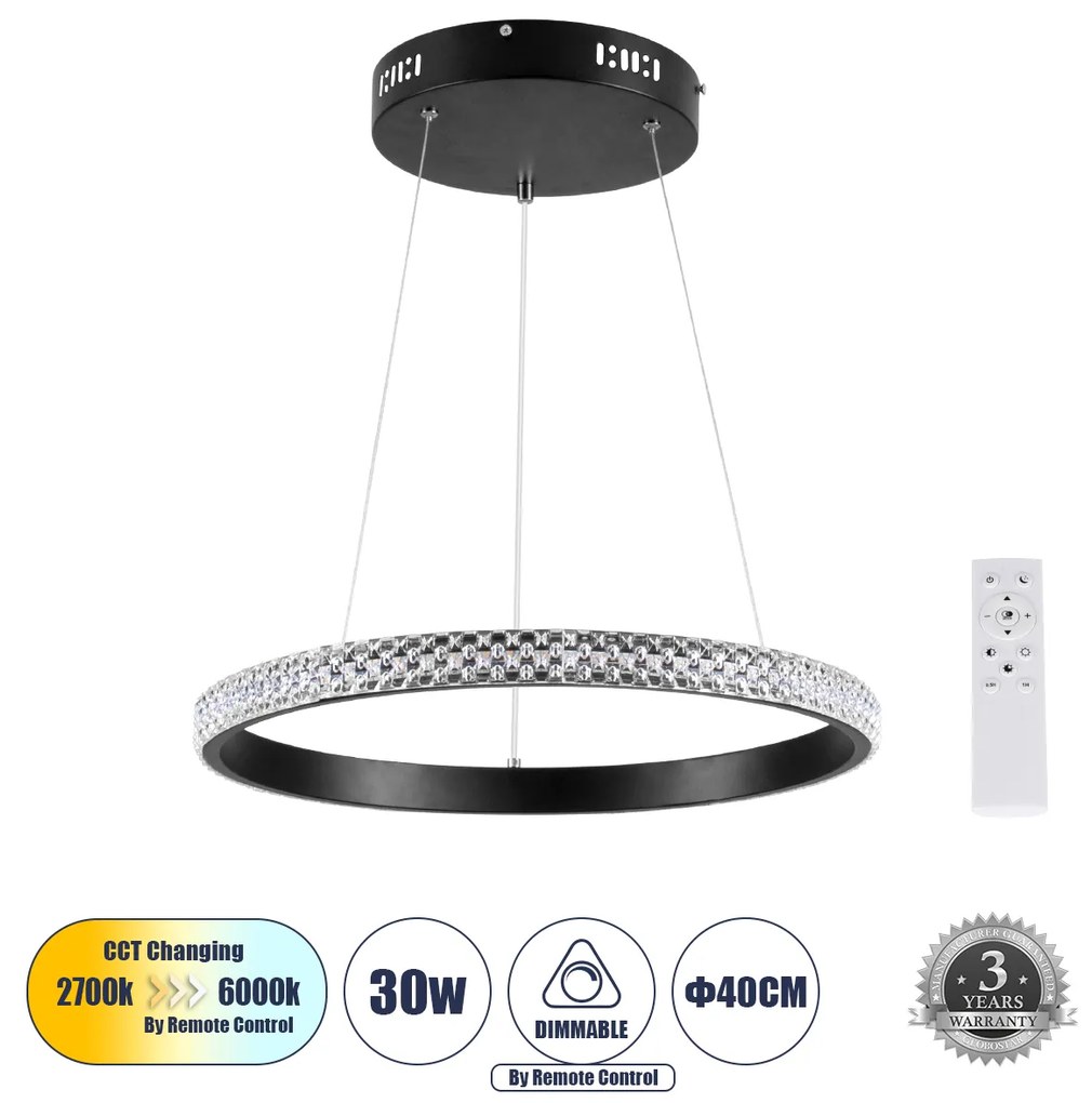 DIAMOND 61128 Κρεμαστό Φωτιστικό Δαχτυλίδι-Κύκλος LED CCT 30W 3513lm 360° AC 220-240V -