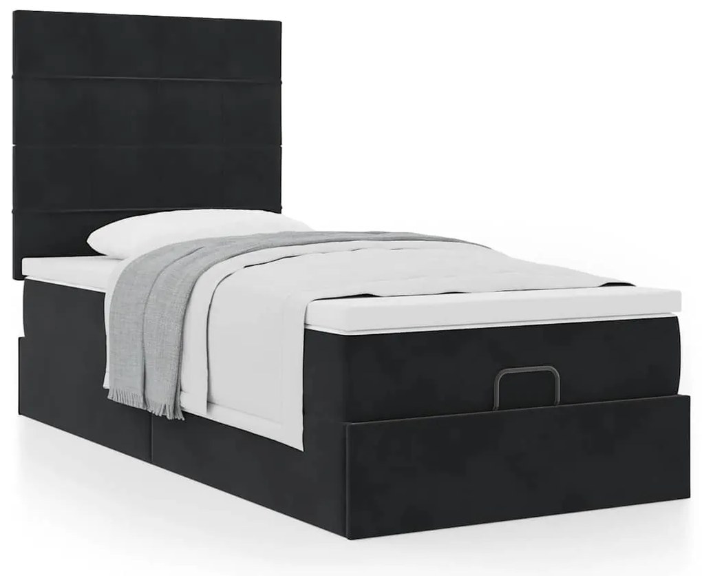 vidaXL Οθωμανικό κρεβάτι με στρώματα Μαύρο 100x200cm Velvet