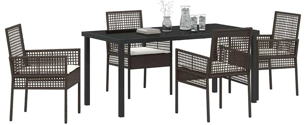 vidaXL Σέτ φαγητού για κήπο με μαξιλάρι 5 pcs Καφέ Πολυ ράταν