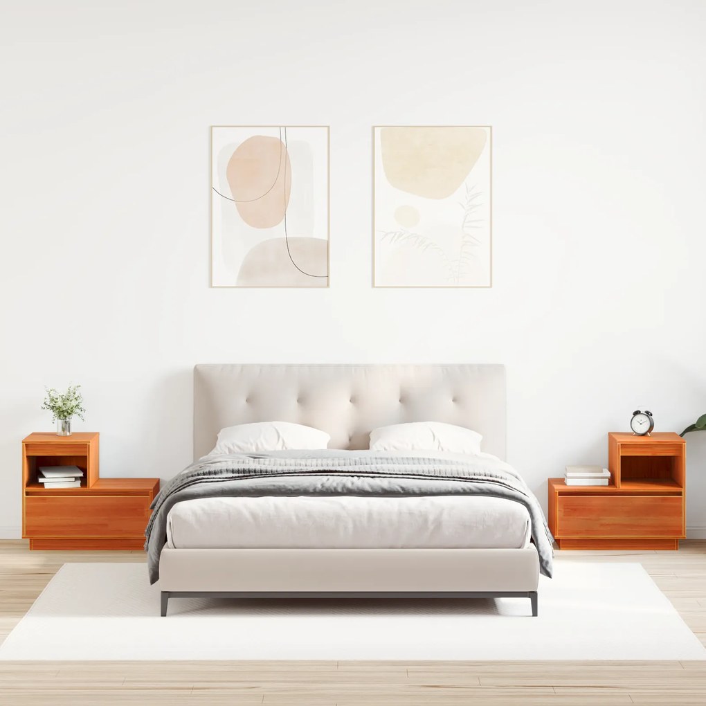 vidaXL Κομοδίνο 2 pcs Καφέ κεριού 60 x 34 x 51 εκ. Μασίφ ξύλο πεύκου