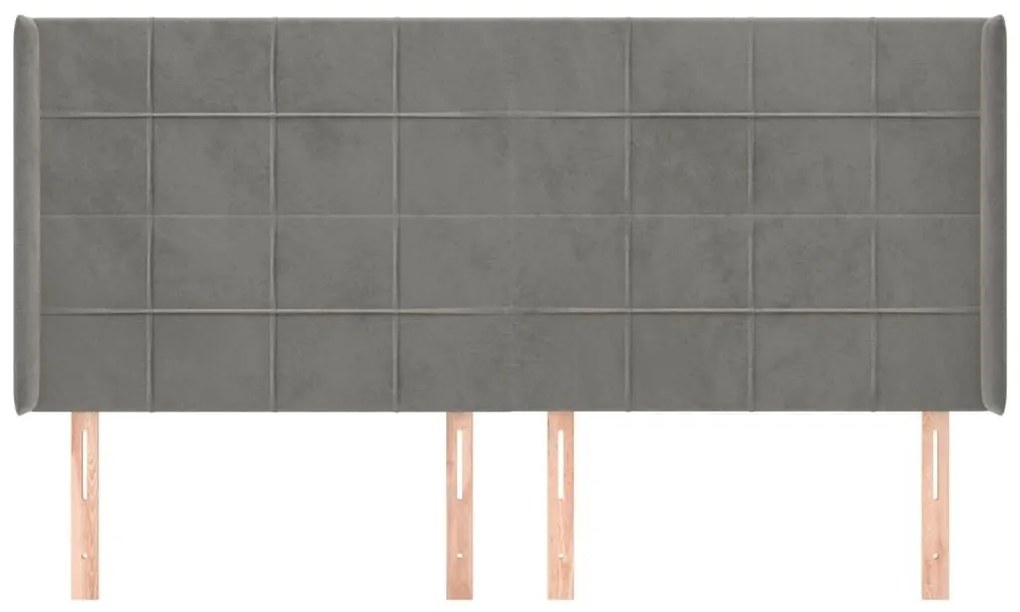 Κεφαλάρι με Πτερύγια Ανοιχτό Γκρι 183x16x118/128 εκ. Βελούδινο - Γκρι