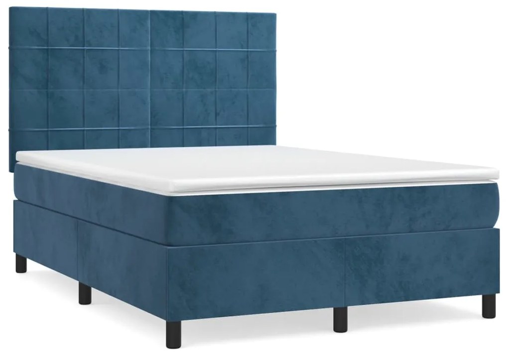 Κρεβάτι Boxspring με Στρώμα Σκούρο Μπλε 140x190 εκ. Βελούδινο - Μπλε